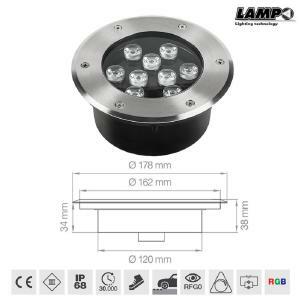 Faretto led carrabile 12v 9x1w rgb ip68 carr/9w/rgb-c