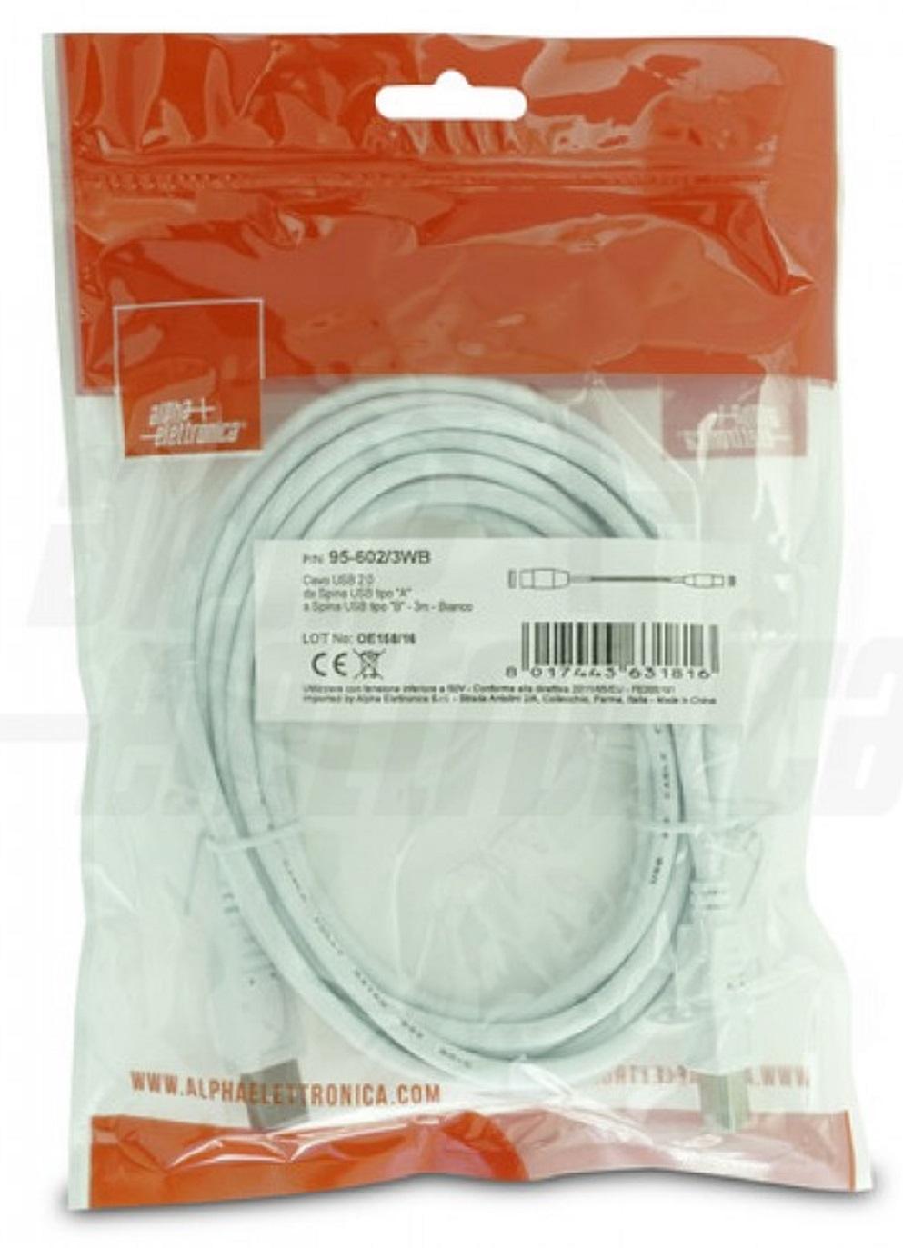 alpha elettronica alpha elettronica cavo sp usb a-sp usb b 2.0 3m bianco 95-602/3wb - foto 2