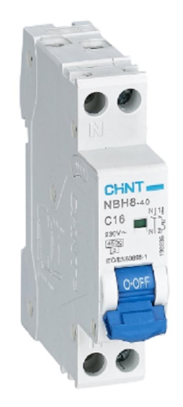 chint chint nbh8-40/c16-1pn-4,5 -interruttore magnetotermico 1p+n 16a 4,5ka curva c 1m 190236 - foto 1