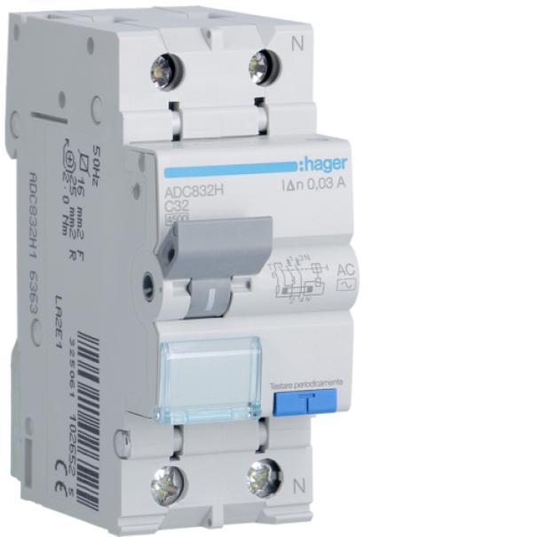 hager hager interruttore magnetotermico differenziale  magn 1pn 30ma ac 32a 4.5ka c 2m adc832h - foto 1