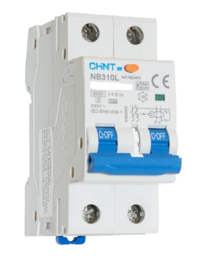 chint chint nb310l/c10-2p-6-a30 -interruttore magnetorermico differenziale compatto  2p c10a 30ma 6ka a 2m - foto 1