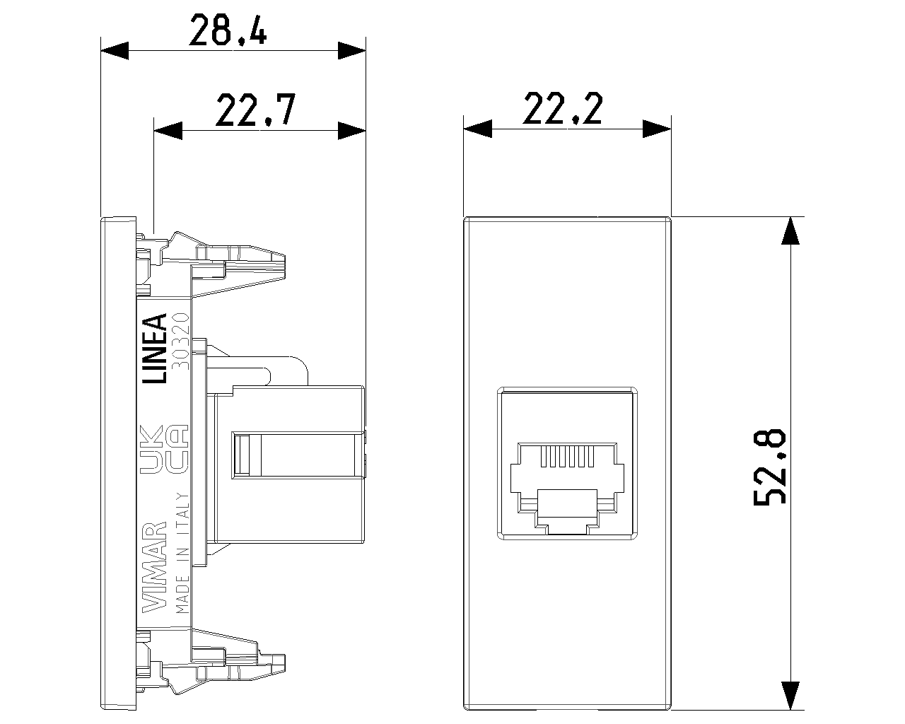 vimar vimar presa rj11 6/4 bianco morsetti a vite serie linea 30320.b