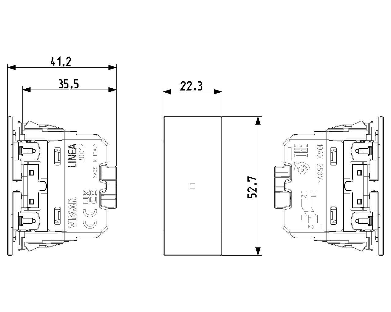 vimar vimar invertitore 1p 10ax assiale bianco serie  linea 30012a.b - foto 2