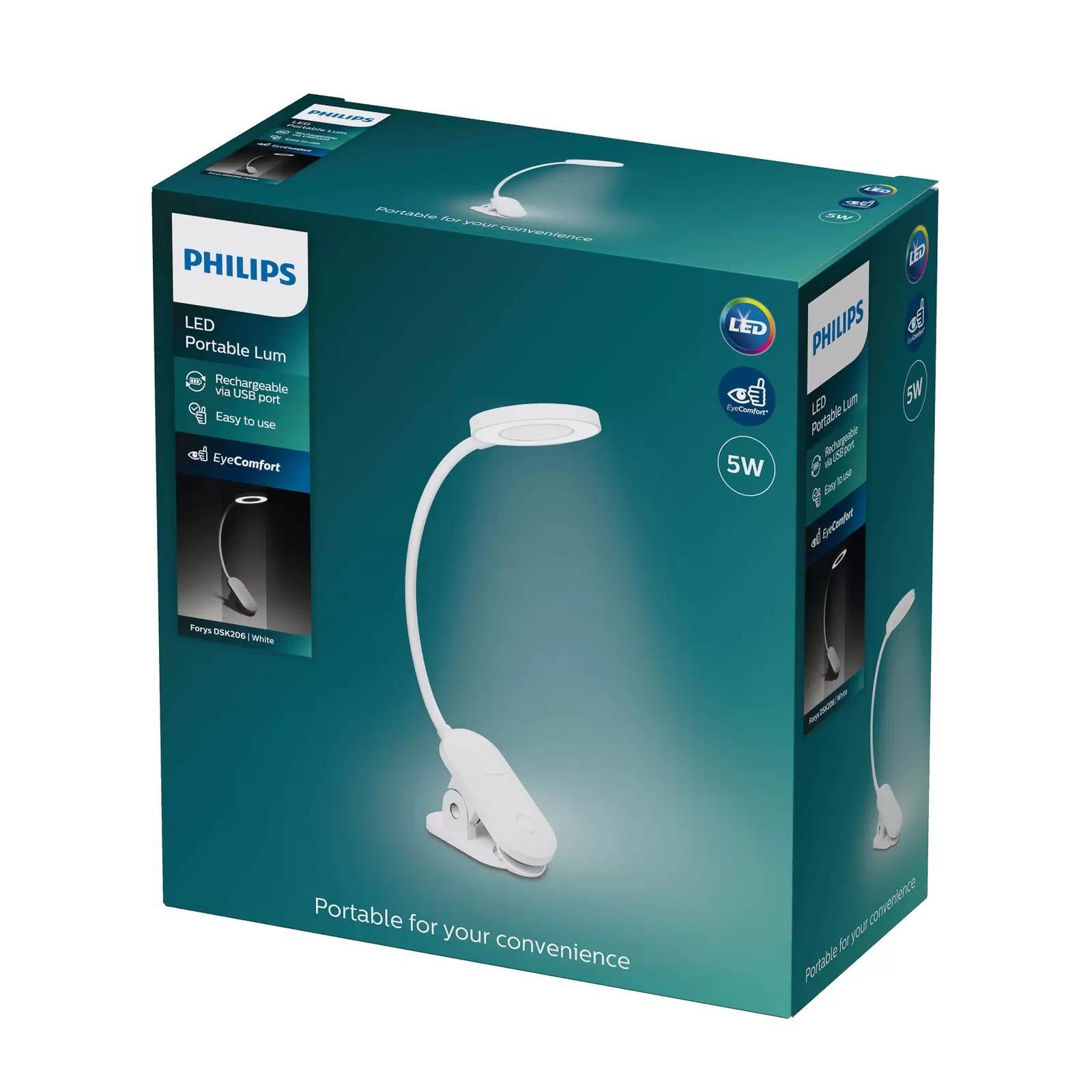 philips philips lampada scrivania mod. forys clip lamp tavolo ricaricabile bianca 5w 4k 19439700 - foto 3