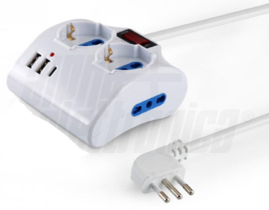 alpha elettronica alpha elettronica multipresa da tavolo 2 usc universale 1bipa+usb a usb c 23-053/03 - foto 1