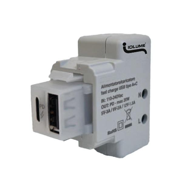 iolume iolume caricatore usb tipo a+c con ricarica rapida pd 20w keystone io3942102 - foto 1